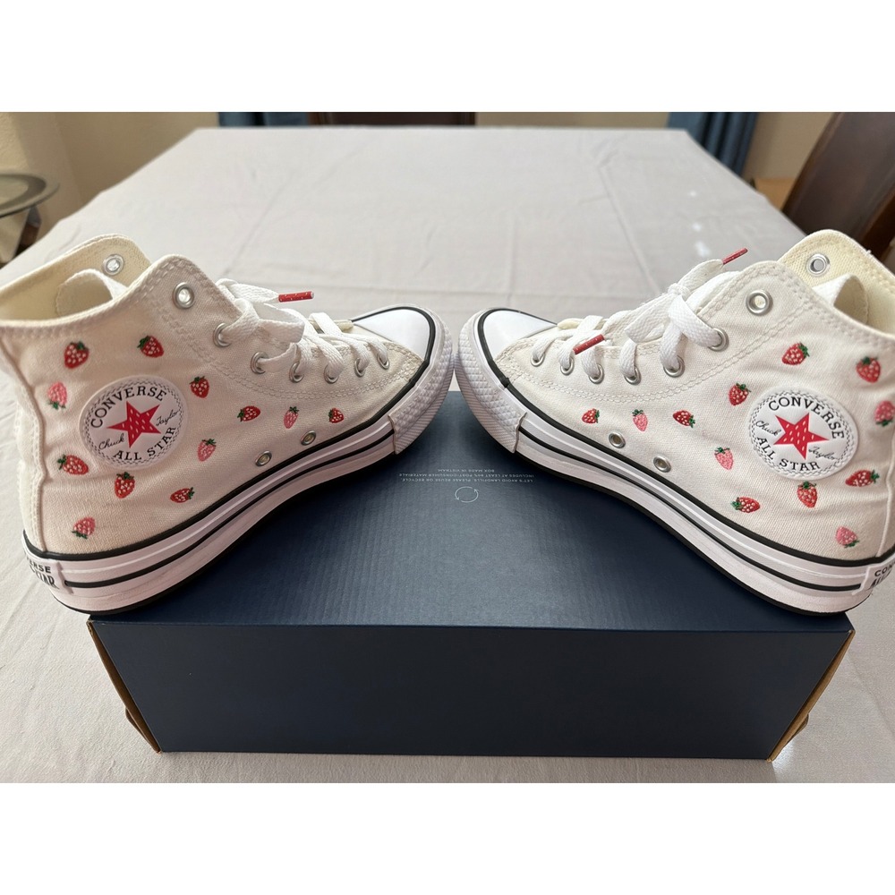 Converse Chuck Taylor All Star High Top Strawberry Embroidered Sneakers White
